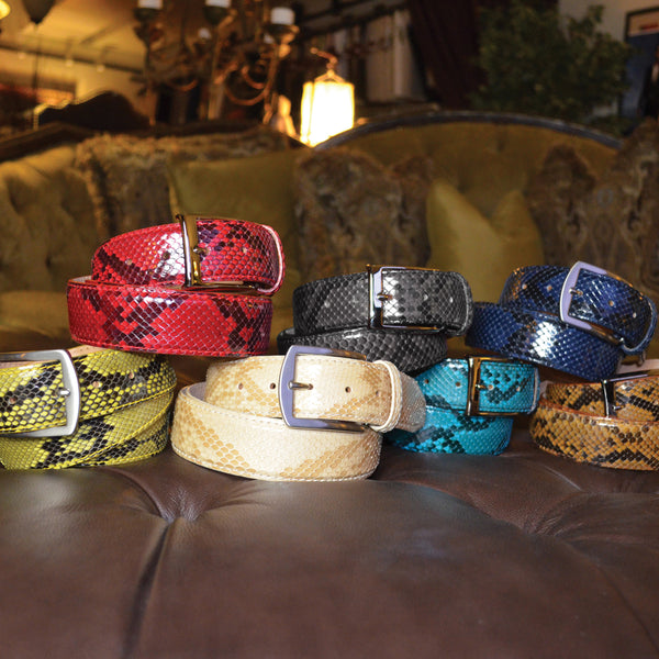 Saint Laurent Dバックルpython belt blue エディ期 Blue CITES-Certified Python Belt with Hand-Shaded Finish | BRUCLE