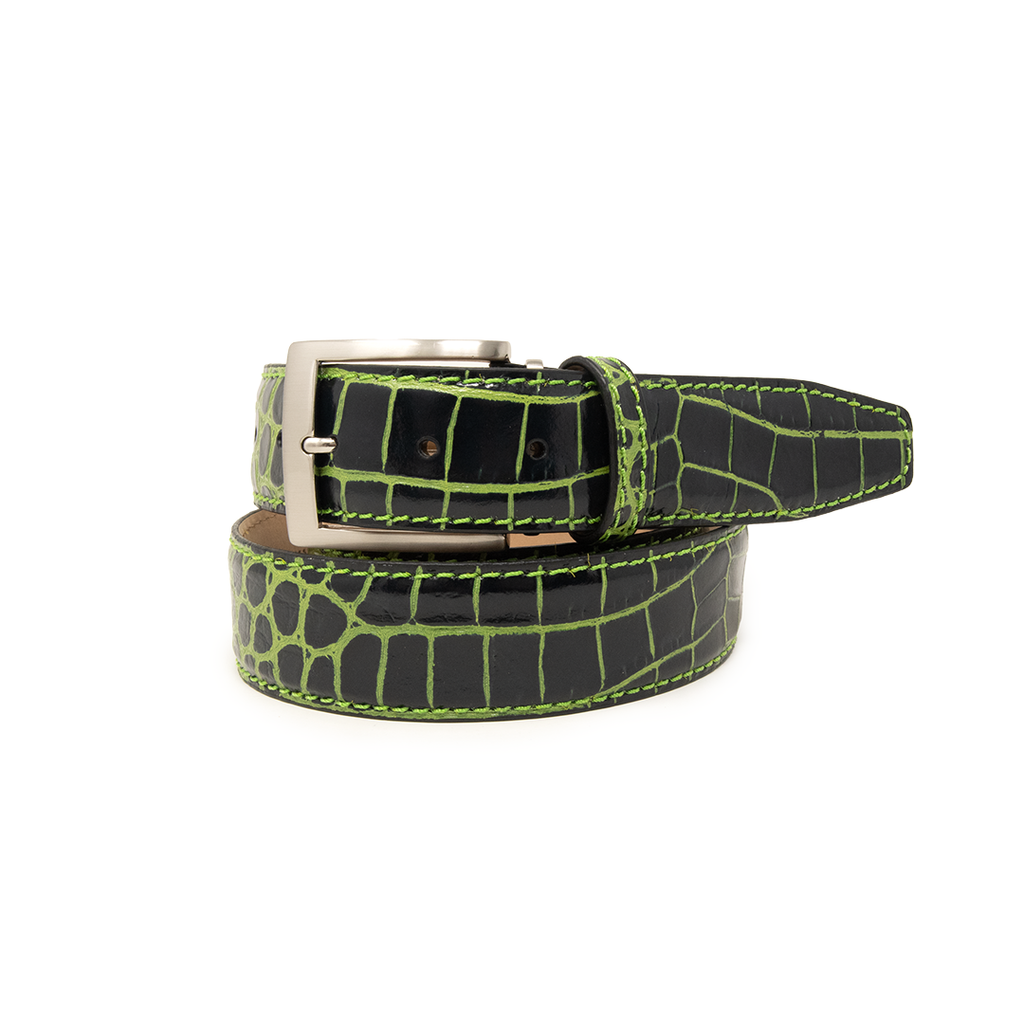 Two-Toned Mock Croc Belt - Black & Lime