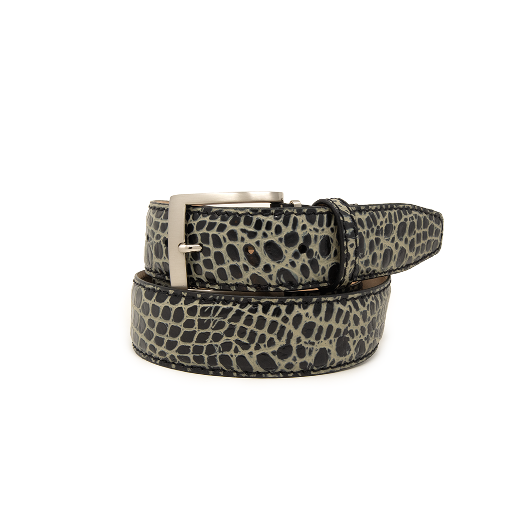 Two-Toned Mock Croc Belt - Black & Tan