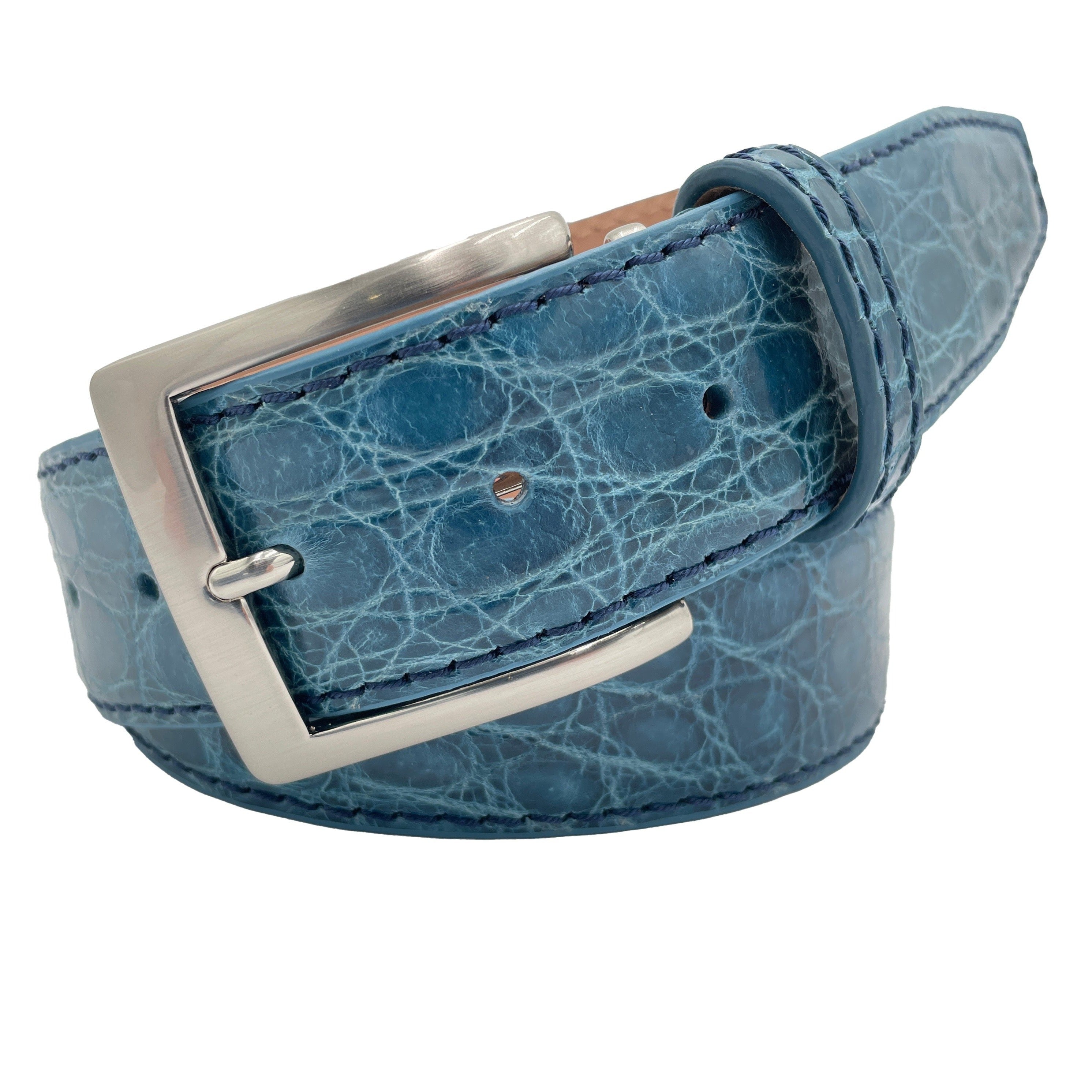 Genuine Glazed Crocodile Belt- Denim