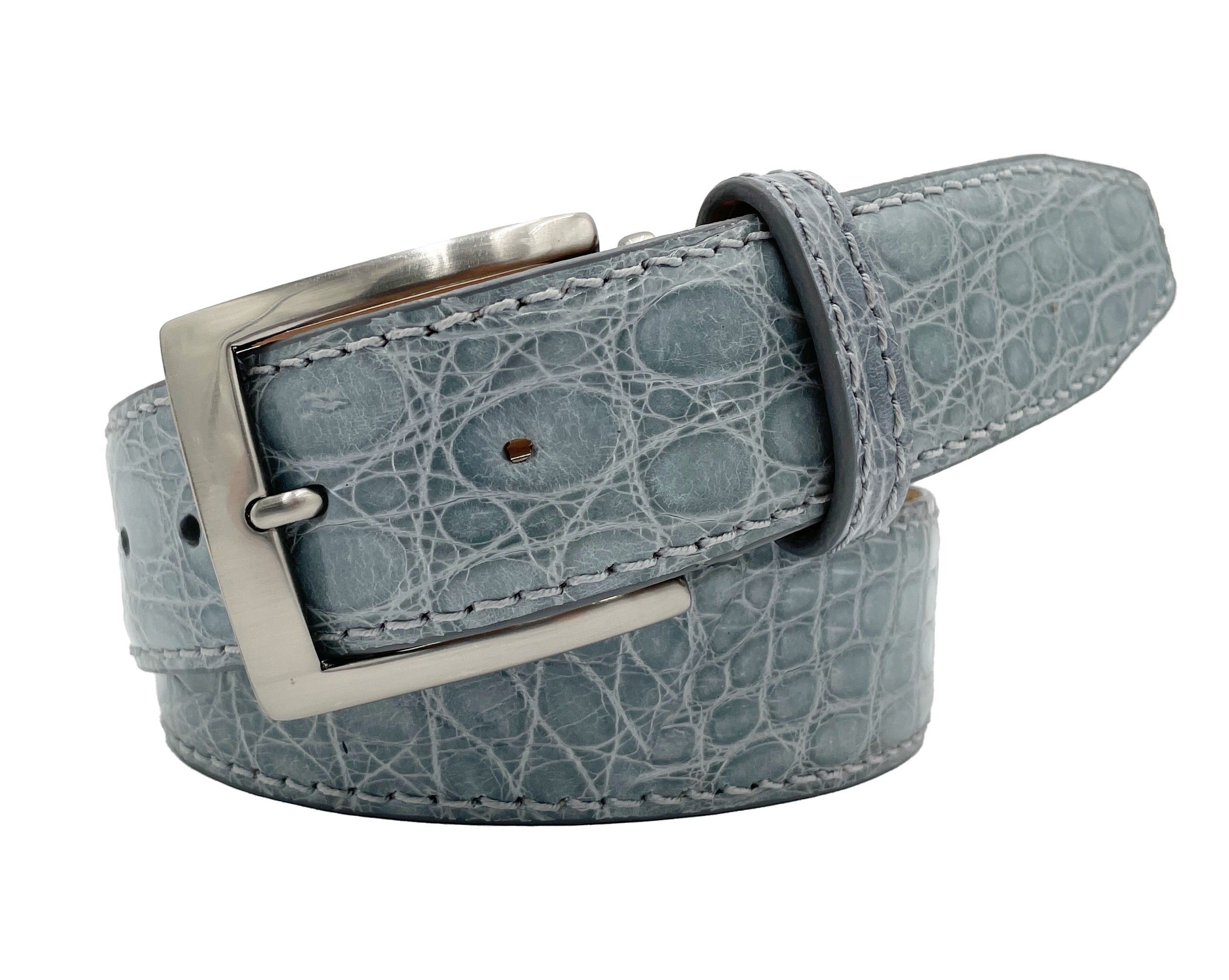 Genuine Glazed Crocodile Belt- Light Grey