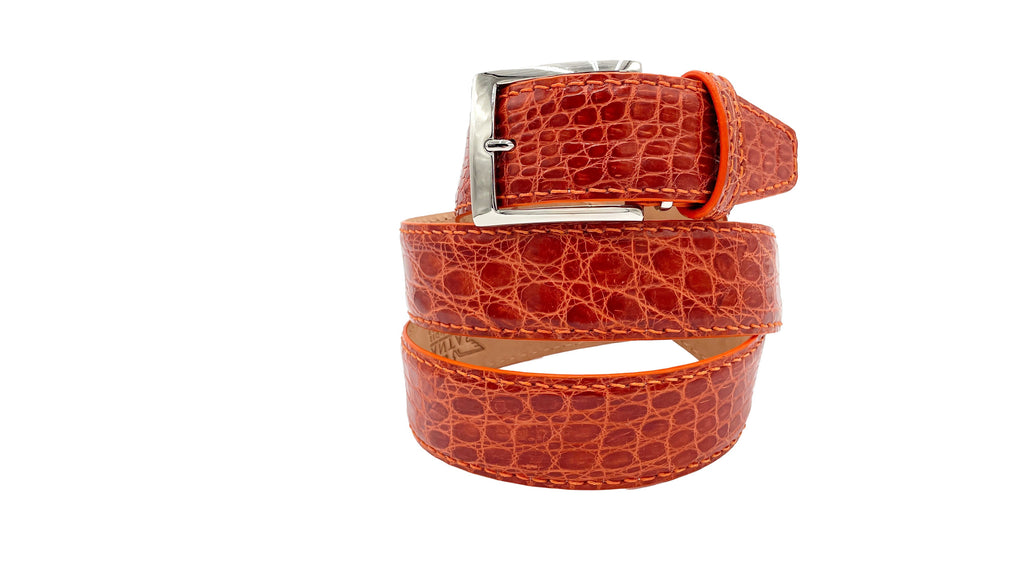 Genuine Glazed Crocodile Belt- Orange