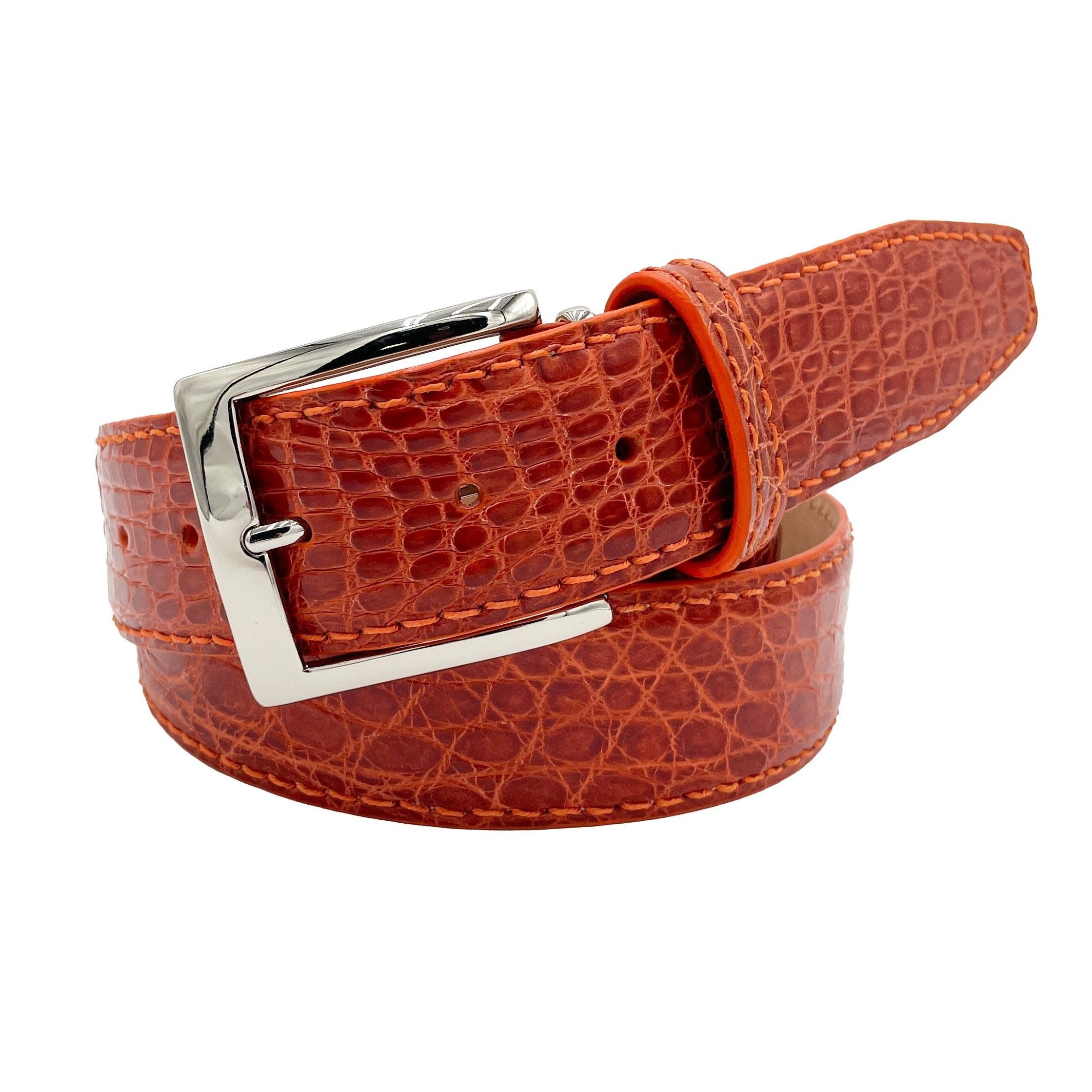 Genuine Glazed Crocodile Belt- Orange