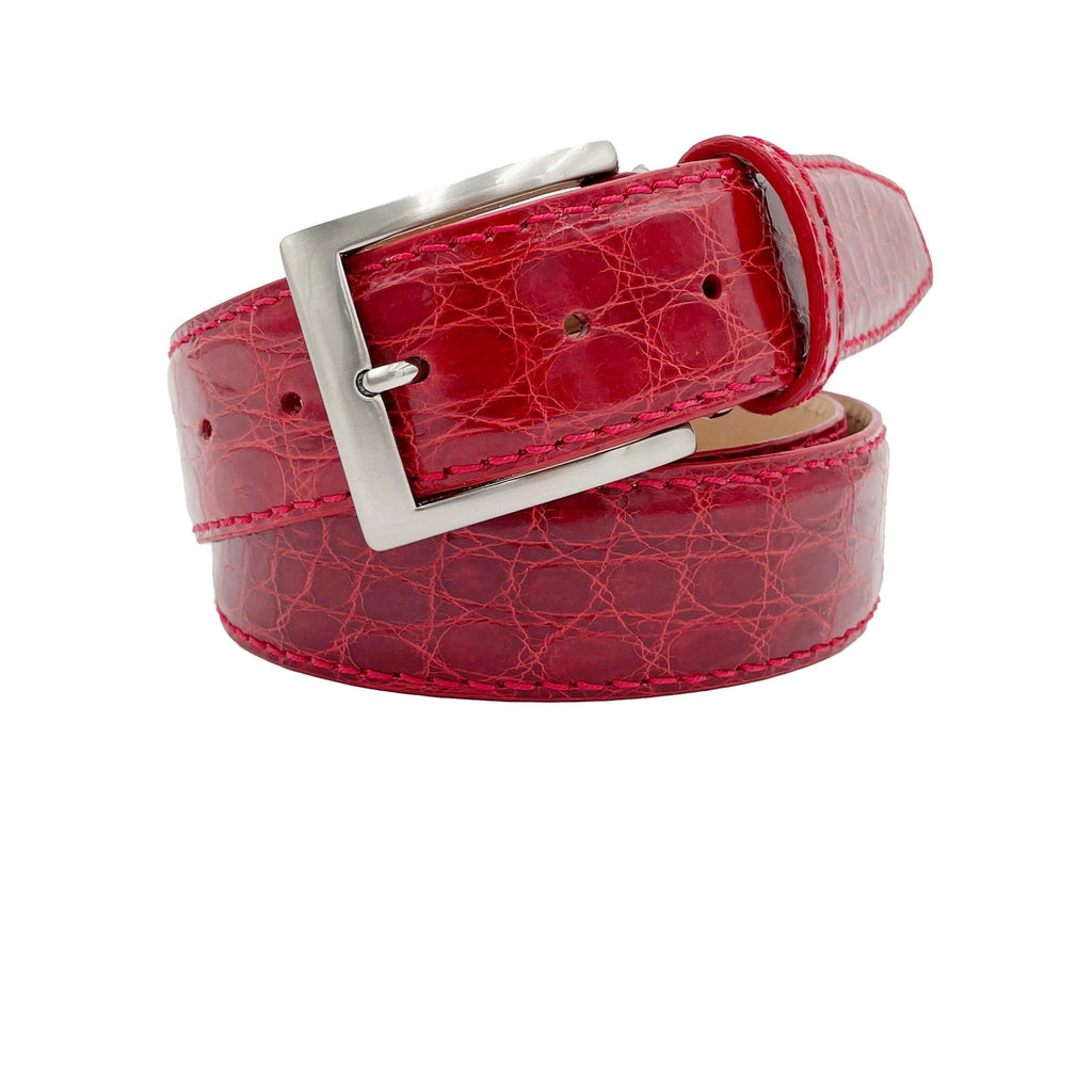 Genuine Glazed Crocodile Belt - Red