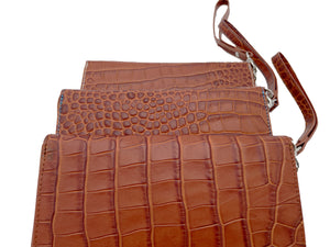 Ladies Mock Crocodile Clutch - Cognac