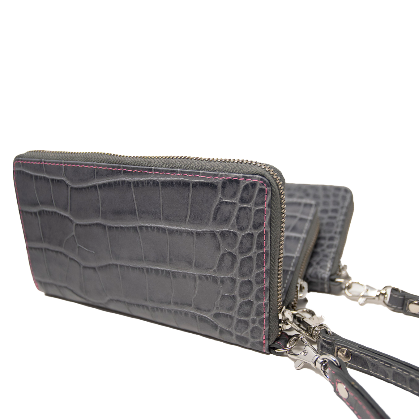 Ladies Mock King Croc Clutch - Grey