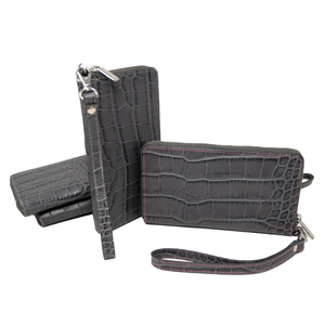 Ladies Mock Crocodile Clutch - Grey