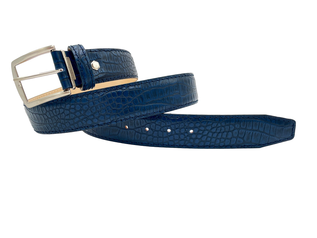 Italian Mock Crocodile Belt - Royal Blue
