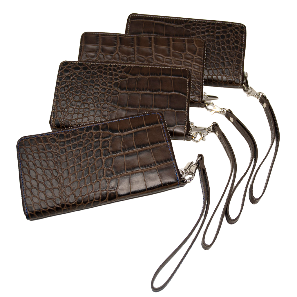 Ladies Mock King Croc Clutch - Brown