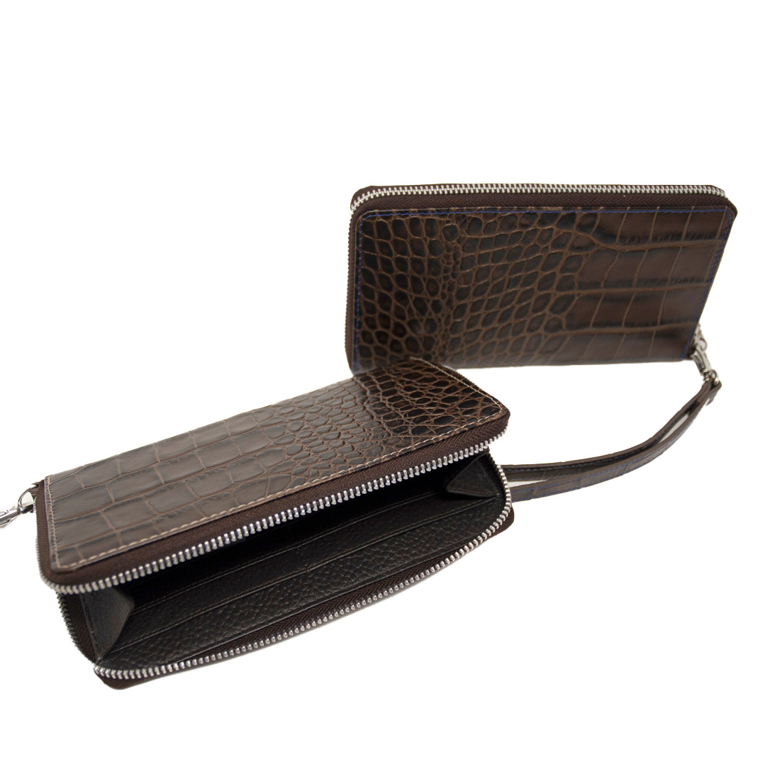 Ladies Mock King Croc Clutch - Brown