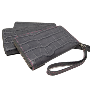 Ladies Mock King Croc Clutch - Grey