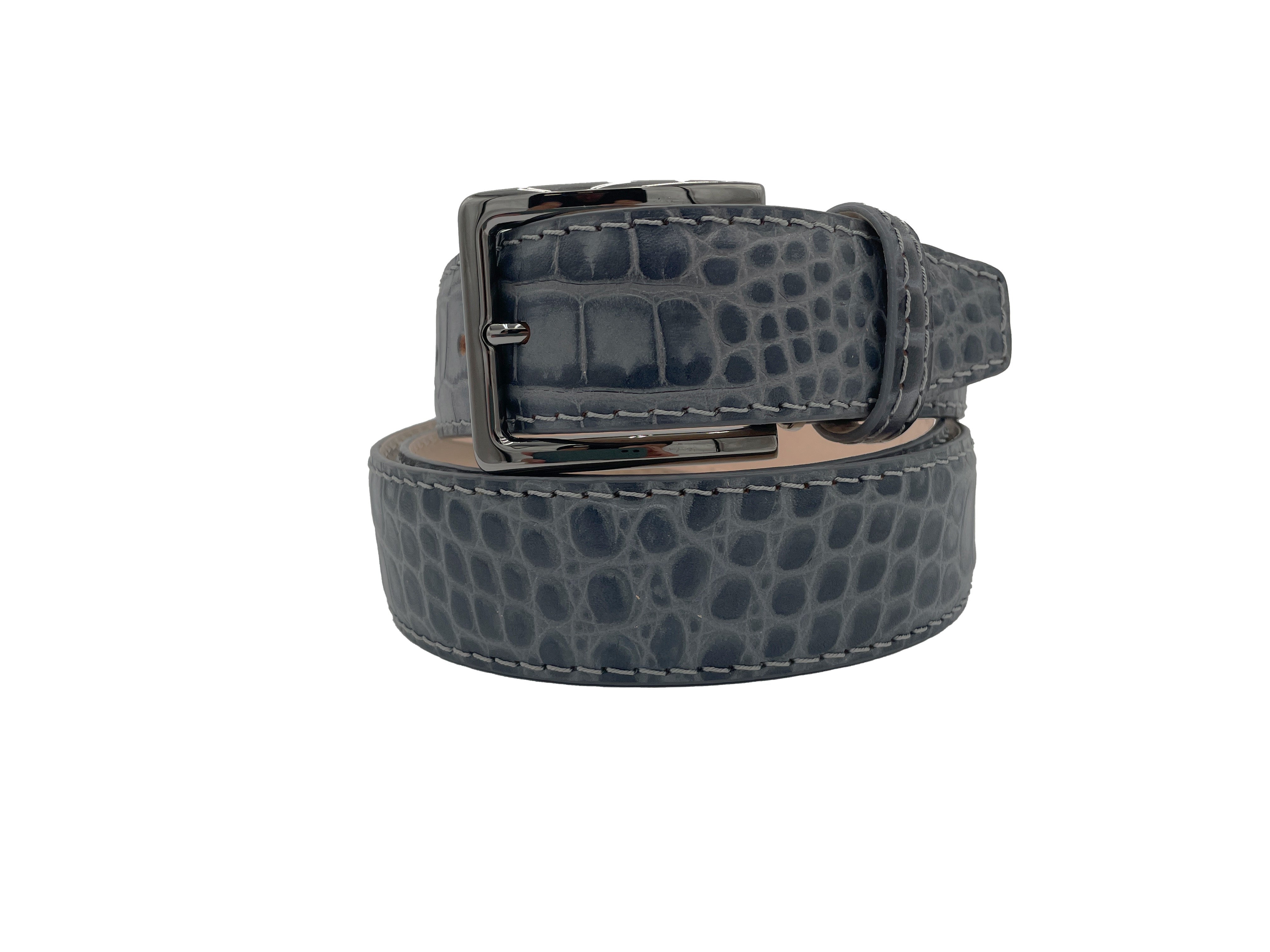 Gray/Black Genuine Double Side Alligator Crocodile Leather Belt