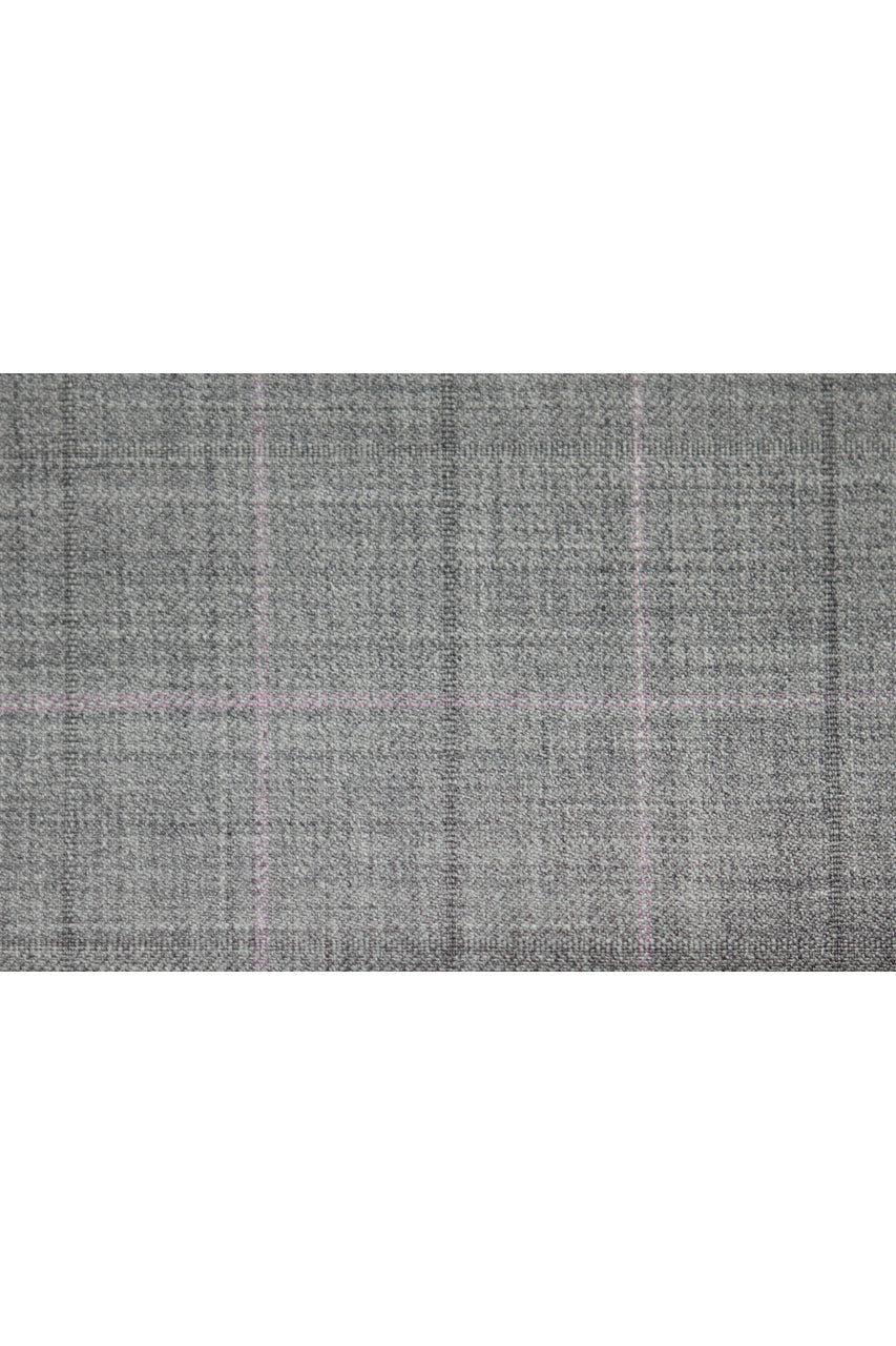 Coronado Stretch Wool Performance Trouser  - Grey & Pink Windowpane