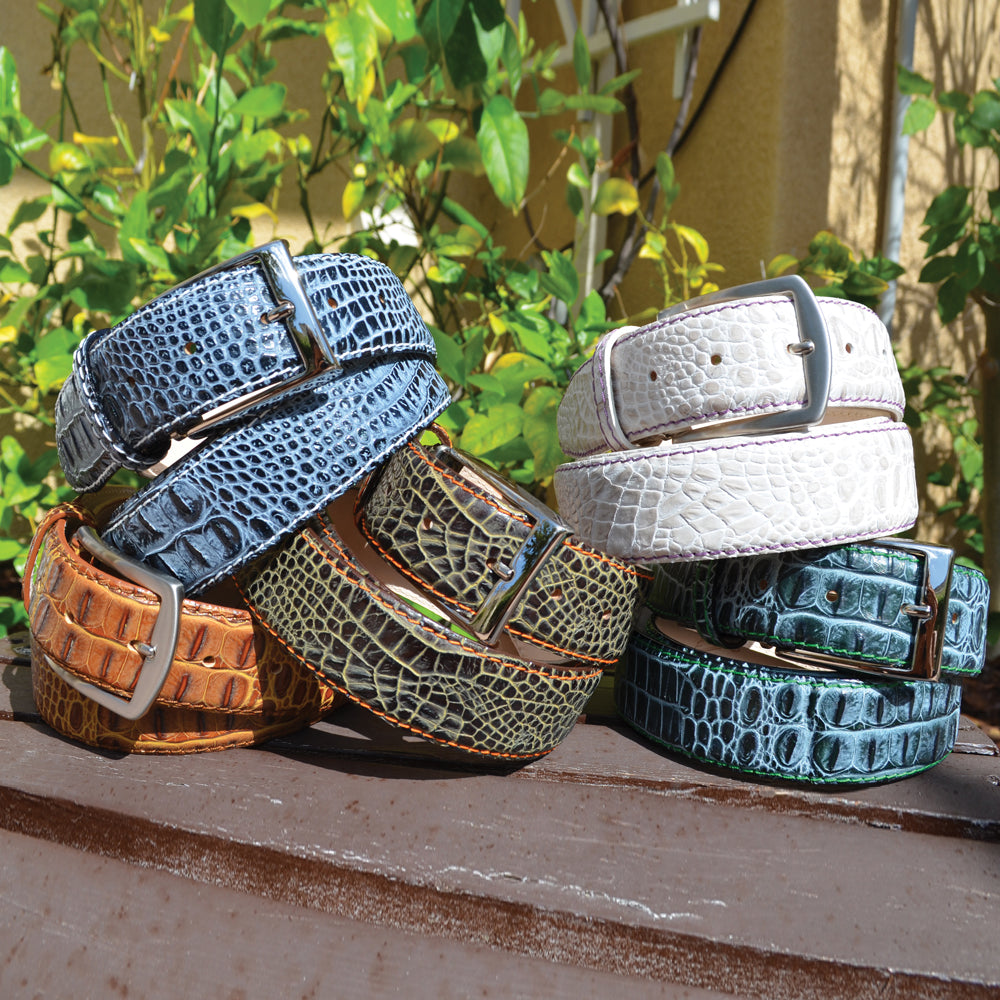 Antique Faux Crocodile Belt - Snow - 40mm