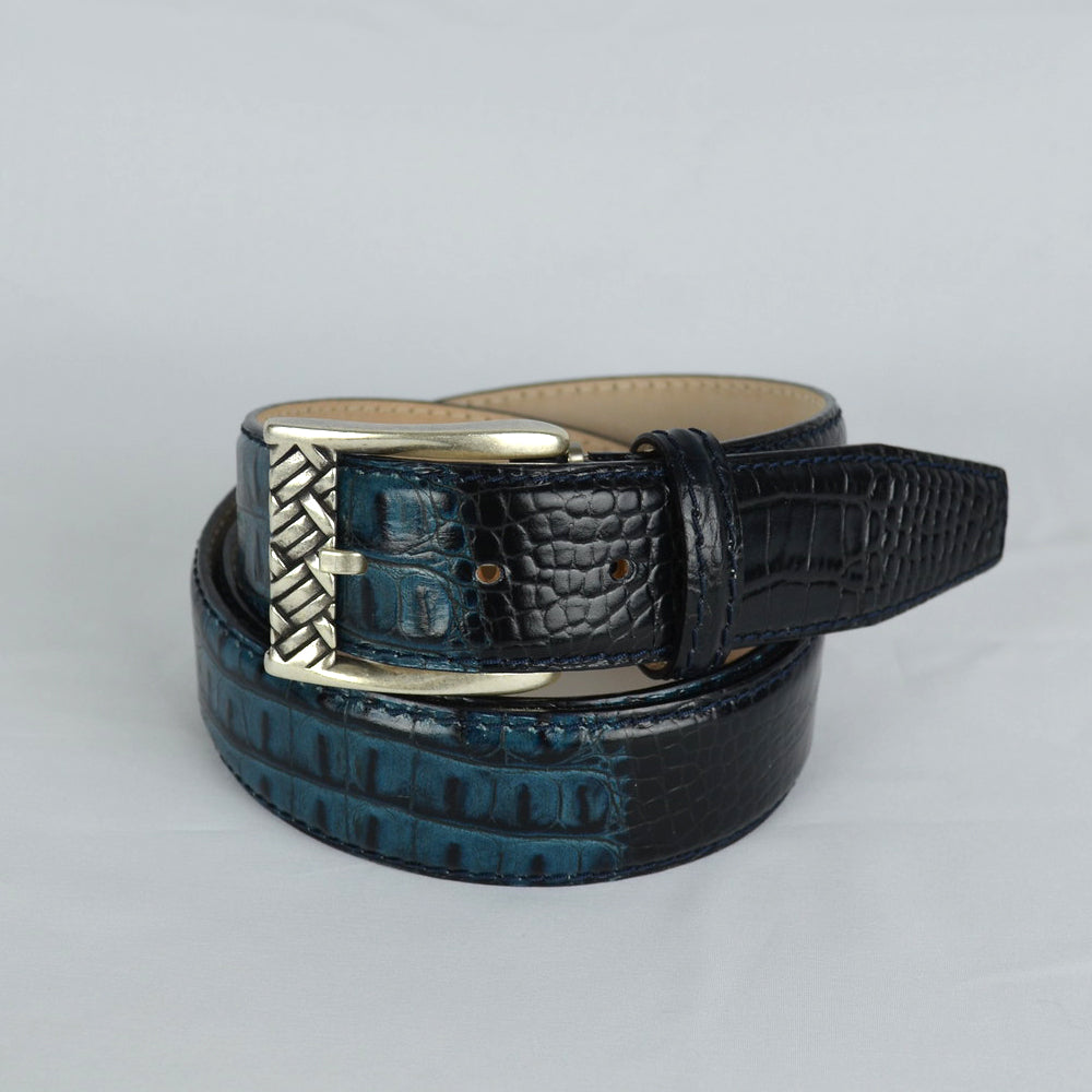 Two-toned Mock Croc Belt - Blue