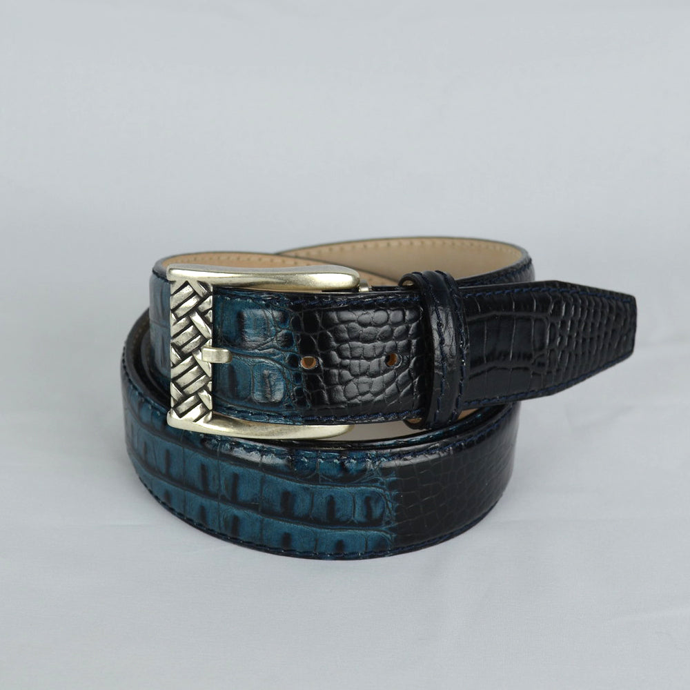 Two-Toned Mock Croc Belt - Blue