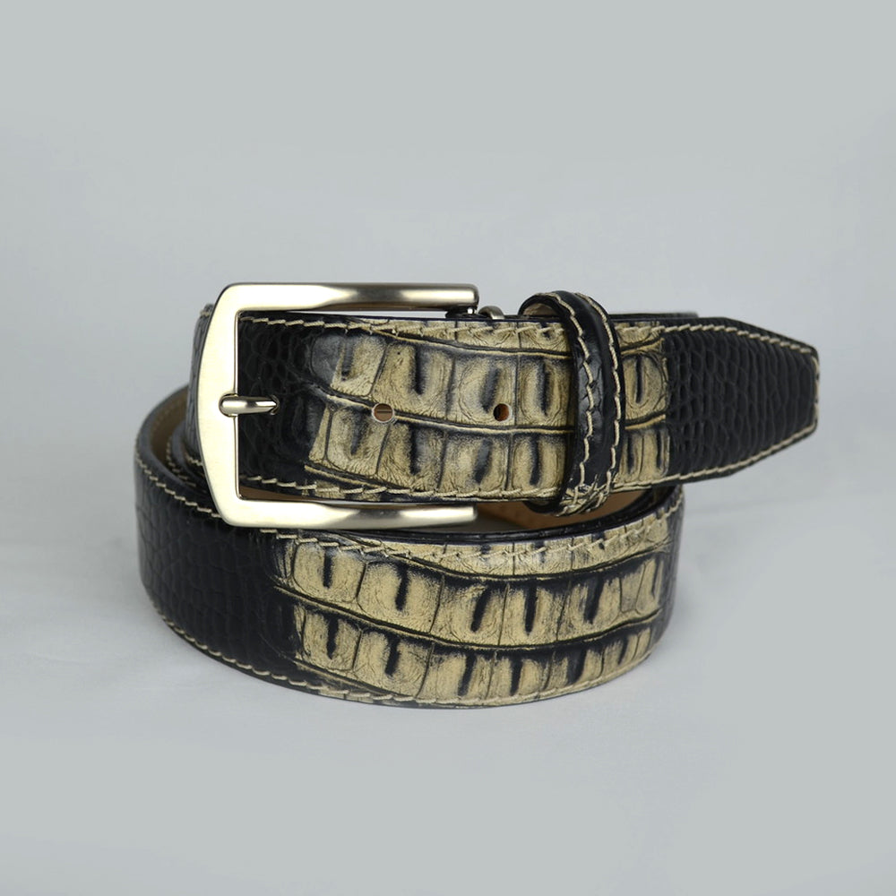 Two-toned Mock Croc Belt - Ecru