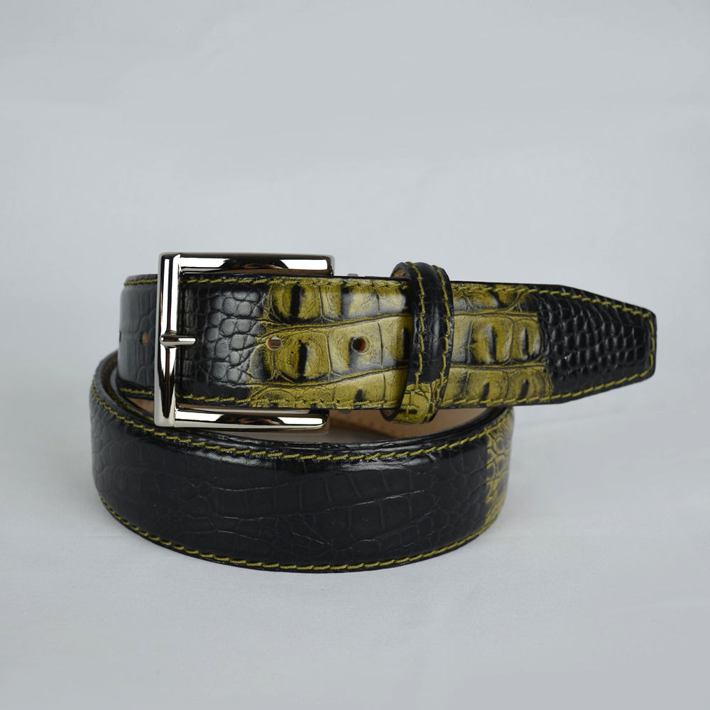 Two-toned Mock Croc Belt - Olive