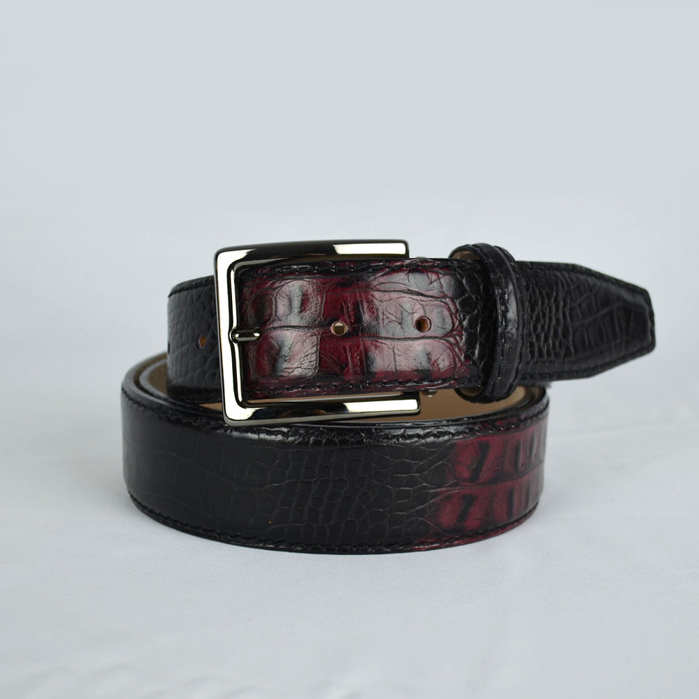 Two-toned Mock Croc Belt - Wine