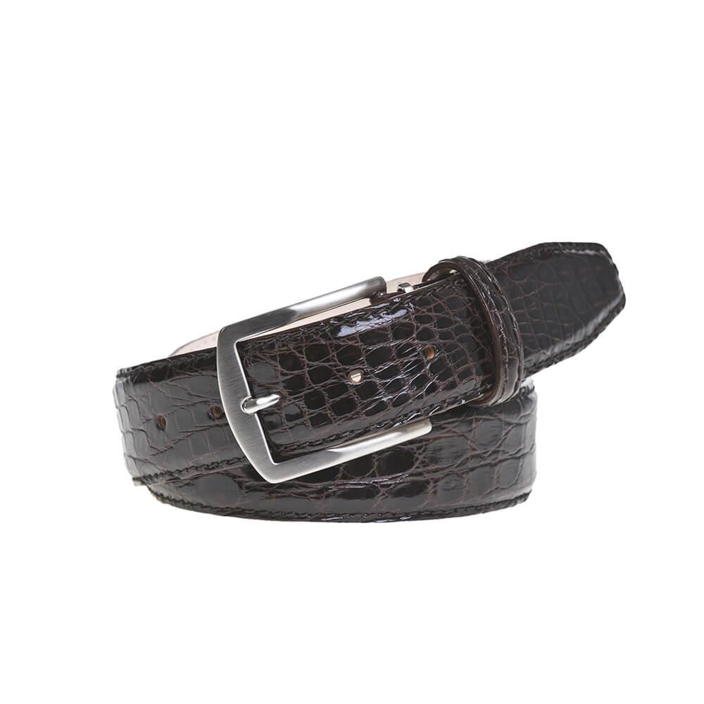 Genuine Glazed Crocodile Belt - Brown