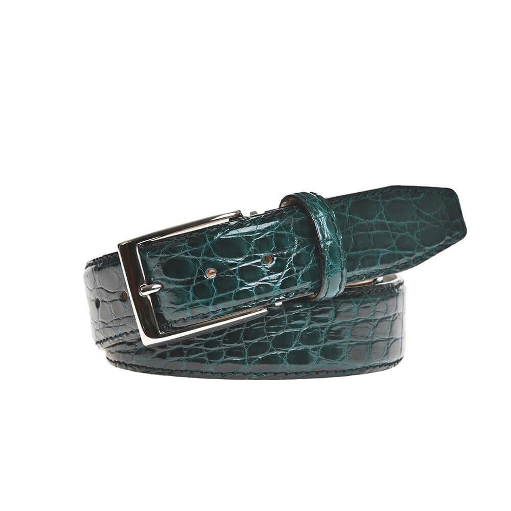 GREEN HANDMDE GENUINE ALLIGATOR CROCODILE SKIN LEATHER BELT BUCKLE