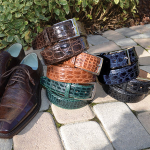 Genuine Glazed Crocodile Belt - Navy