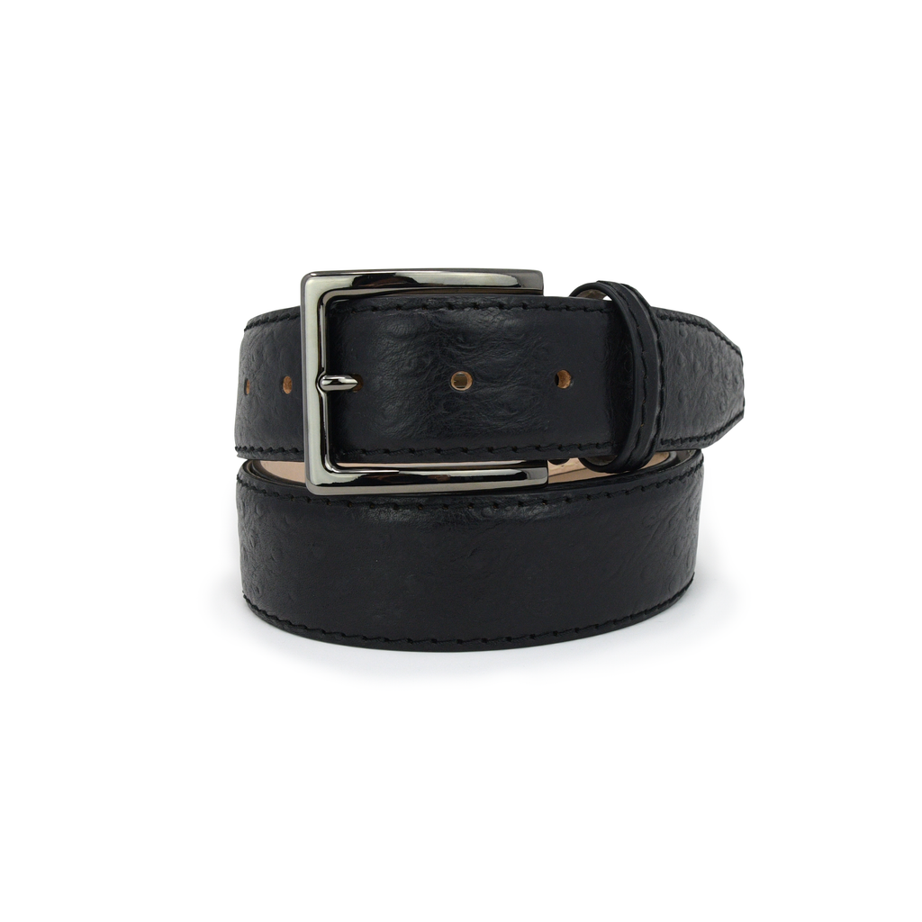 Italian Calf Skin Ostrich Belt - Black