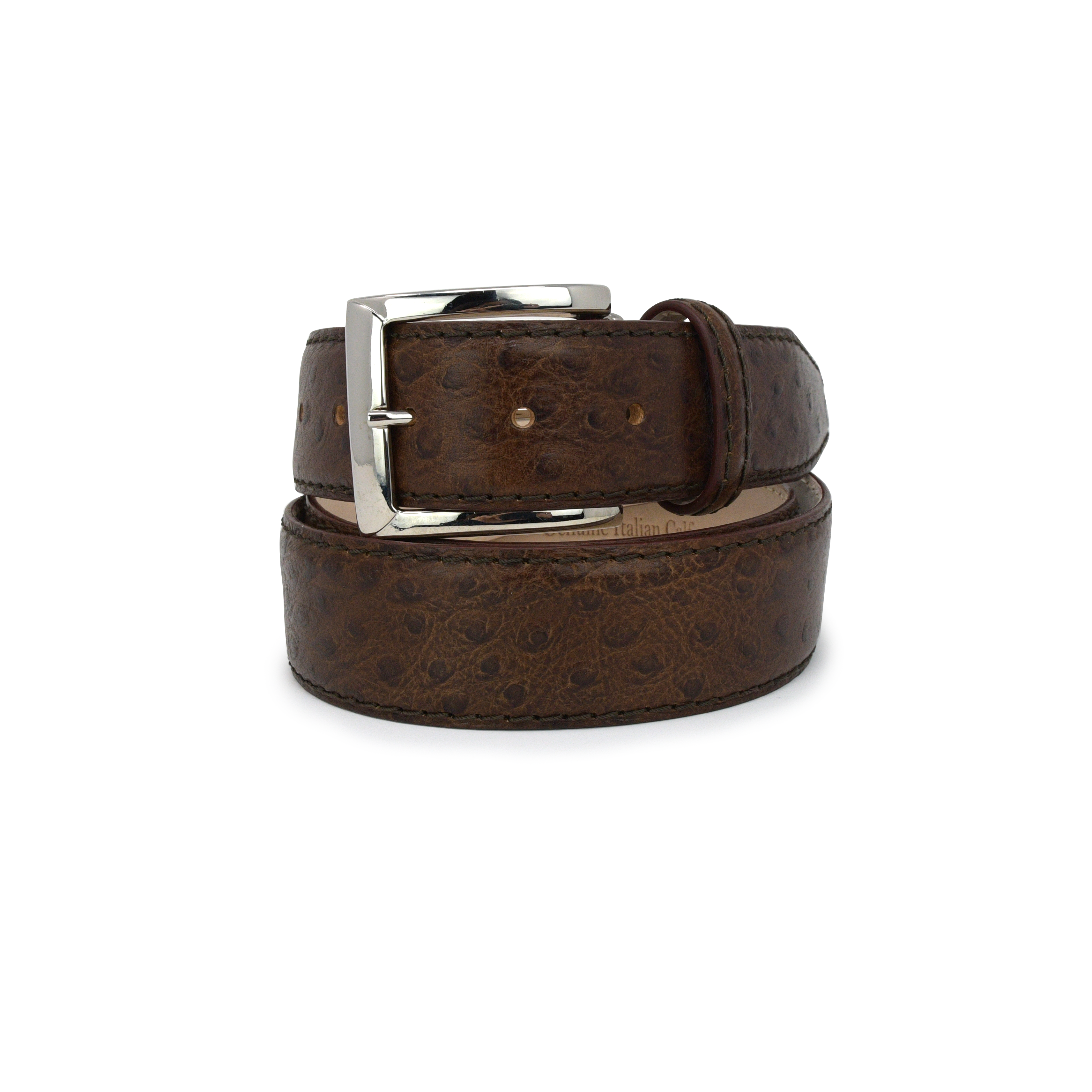 Italian Calf Skin Ostrich Belt - Brown