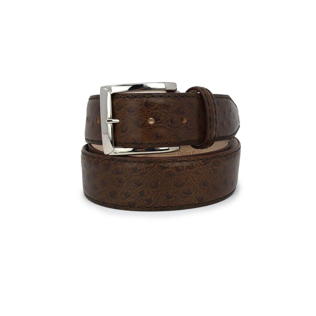 Italian Calf Skin Ostrich Belt - Brown