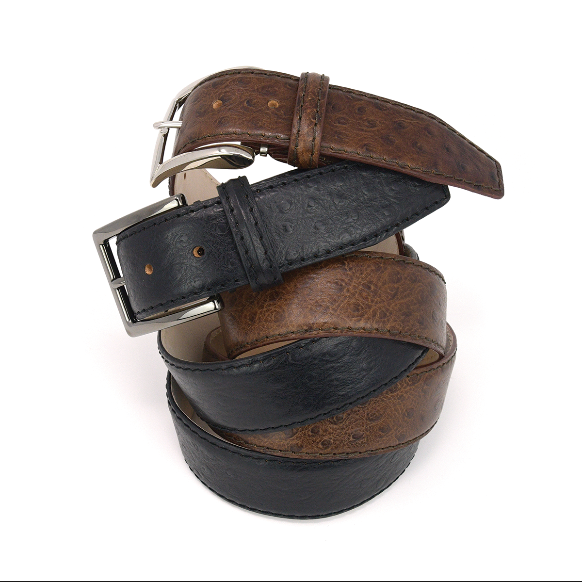 Italian Calf Skin Ostrich Belt - Brown