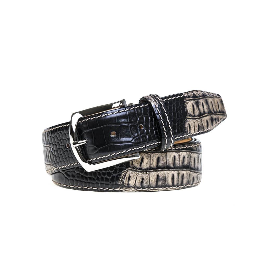 Two-toned Mock Croc Belt - Ecru