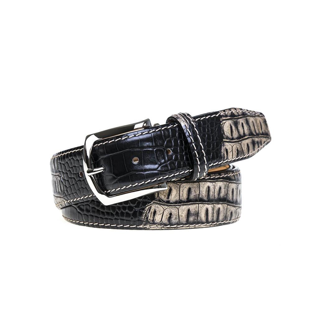 Two-Toned Mock Croc Belt - Ecru