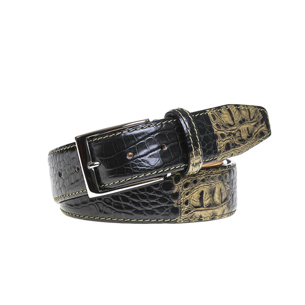 Two-Toned Mock Croc Belt - Olive