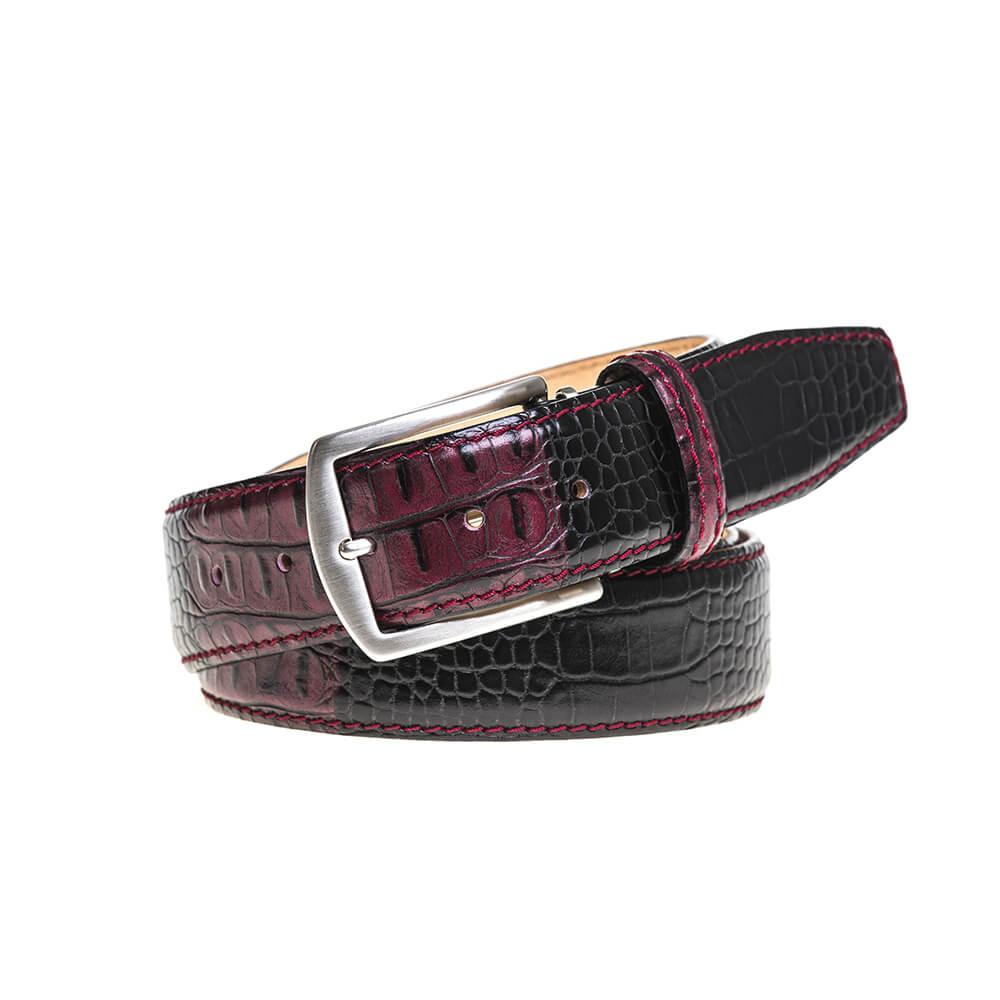 Two-Toned Mock Croc Belt - Wine