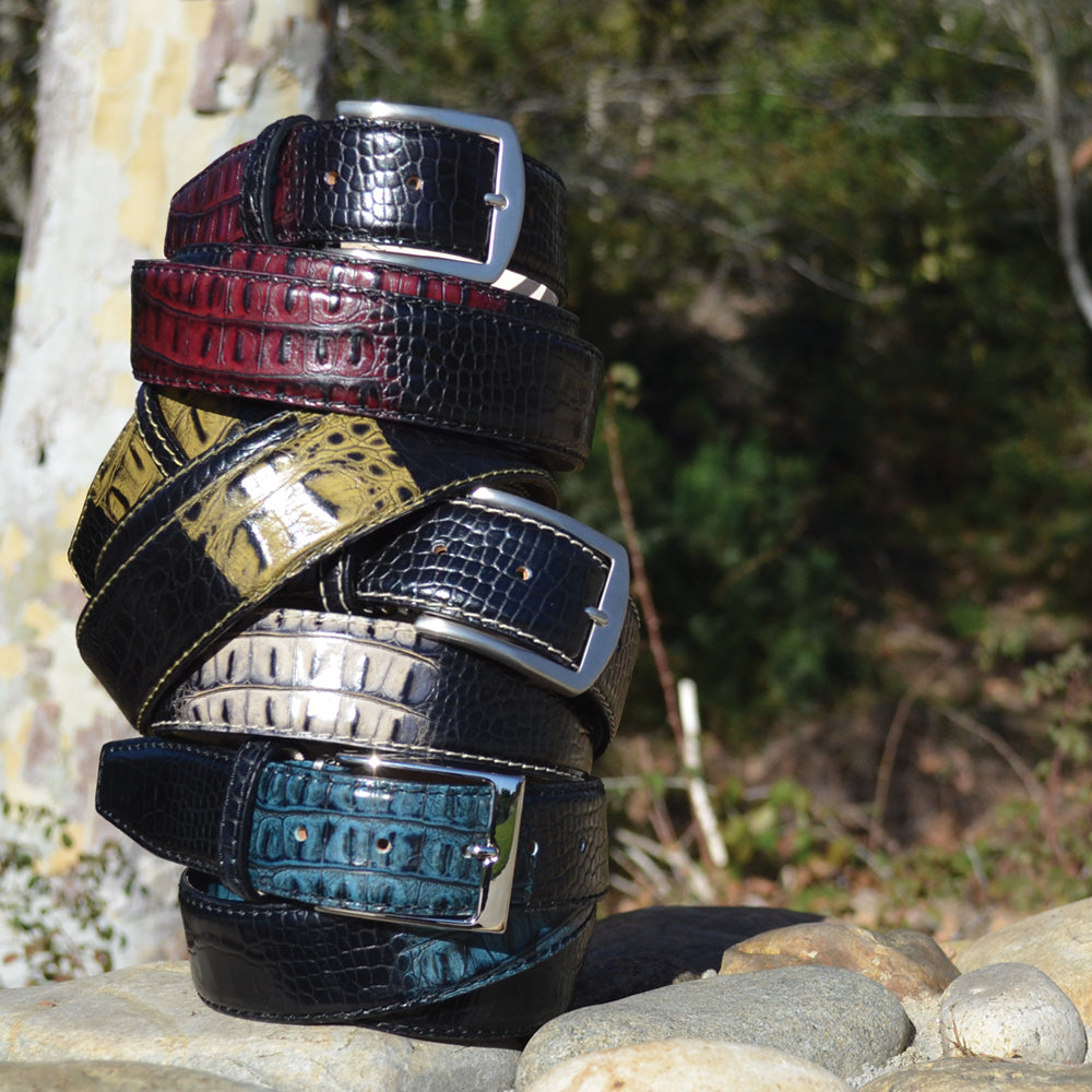 Two-Toned Mock Croc Belt - Wine - 40mm