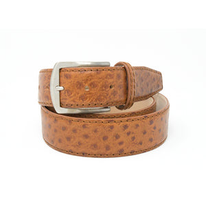 Italian Calf Skin Ostrich Belt - Cognac